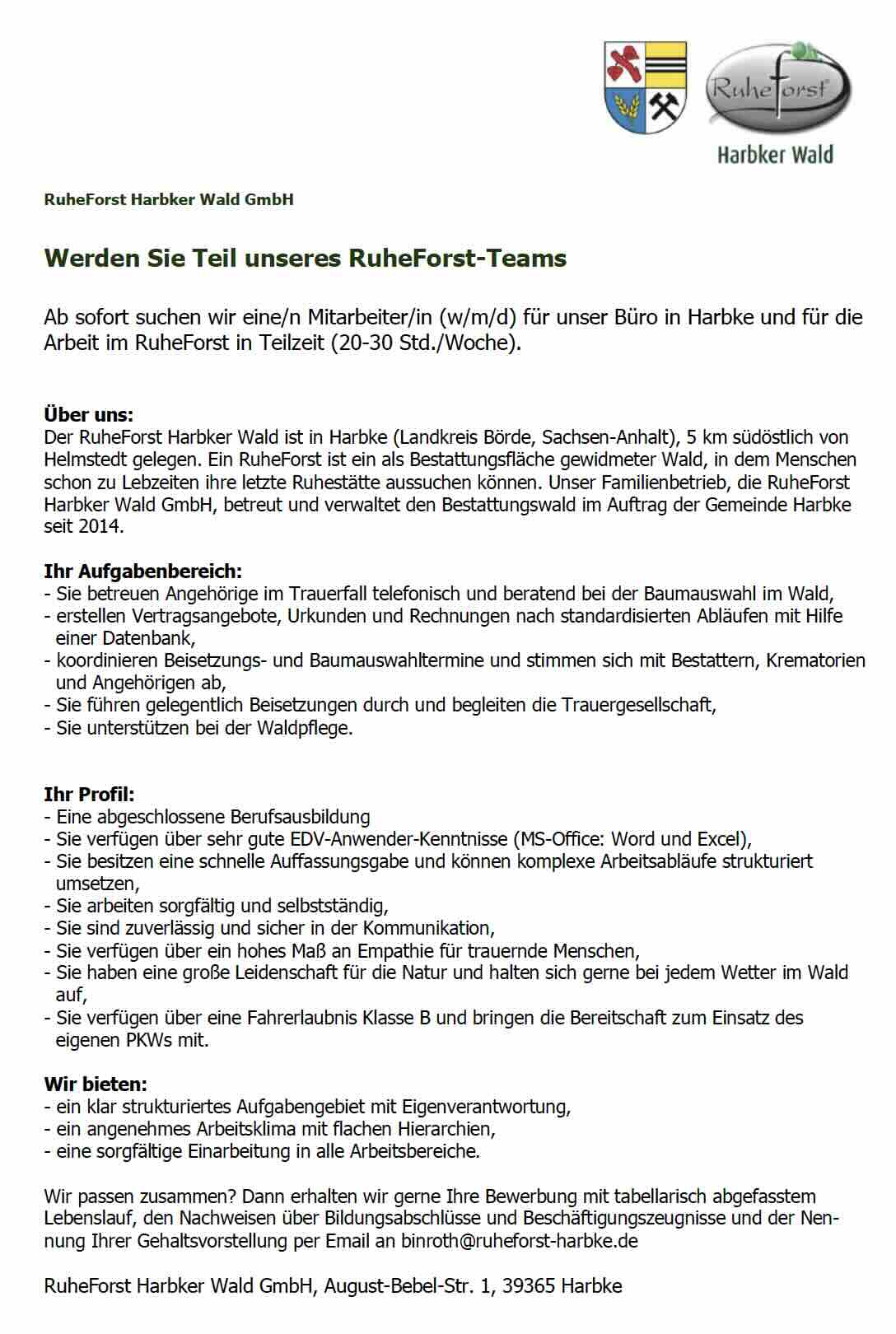 RuheForst-Stellenanzeige
